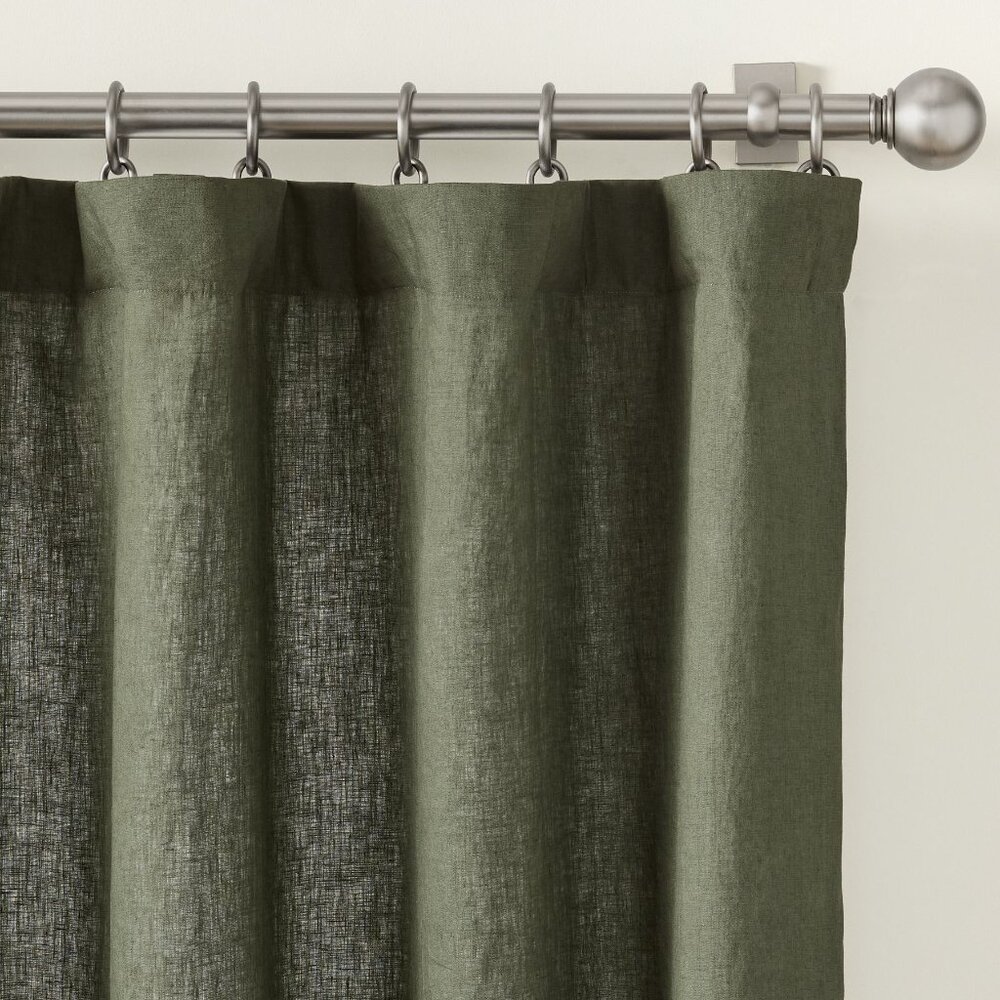 Pottery Barn Belgian Flax Linen Curtain Window Panel Cyprus Green 50" W x 108" L